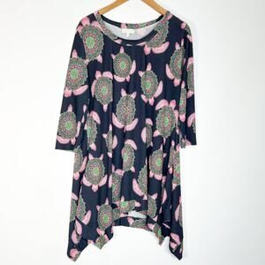 Simply Southern Sea Turtle Boho Tunic Top Navy Green Pink